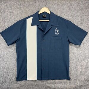 Steady Bowling Shirt Mens Small Blue Rockabilly Retro USA Cocktail Shaker Panel